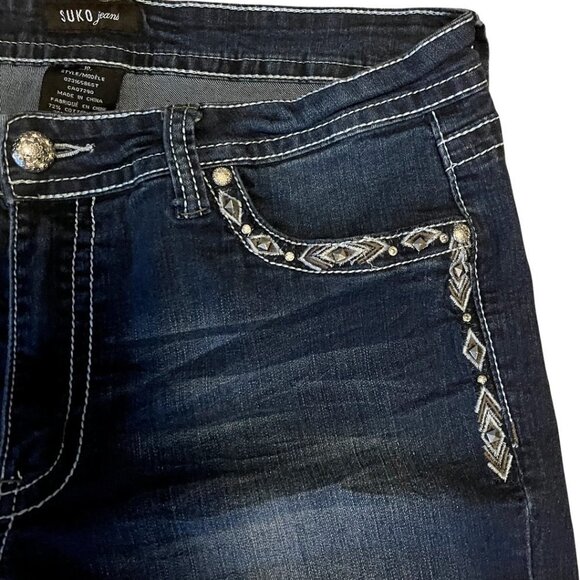 SUKO Size 29x31" Avery Slim Bootcut Faded Mid Rise Distressed Blue Denim… - Picture 4 of 12